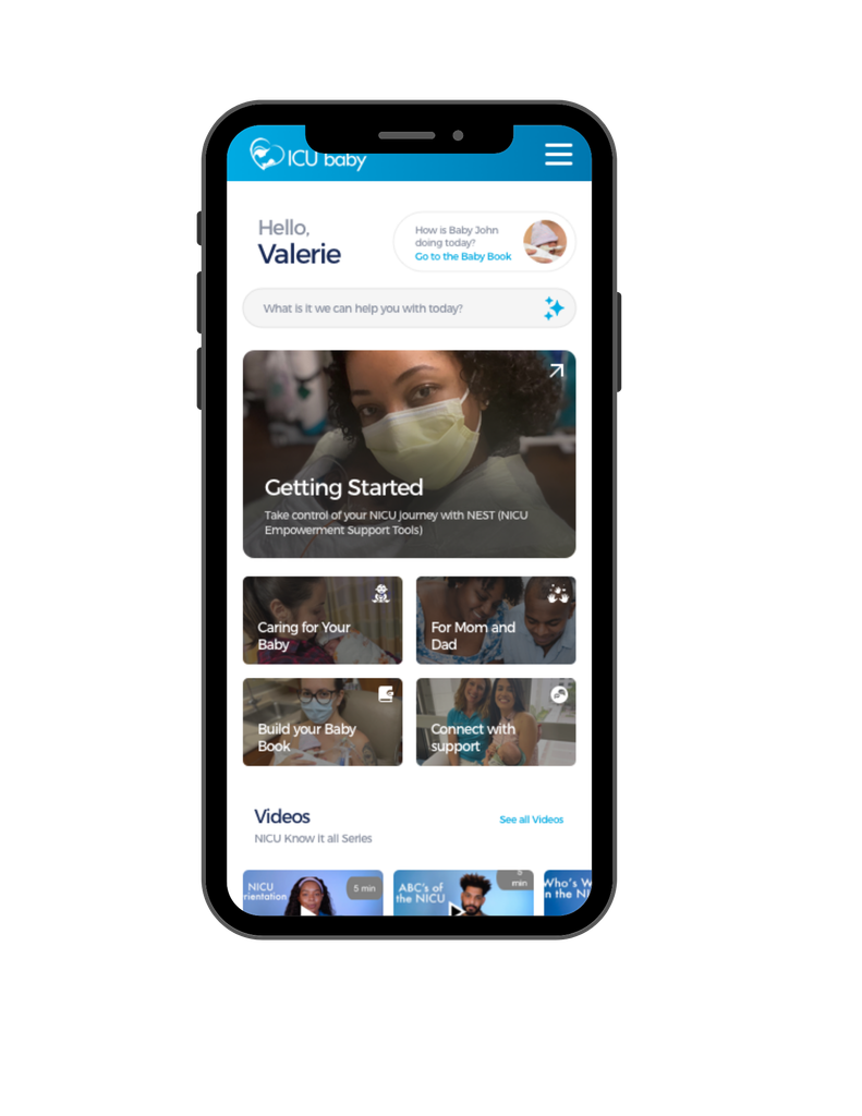 Home screen of the ICU baby app.